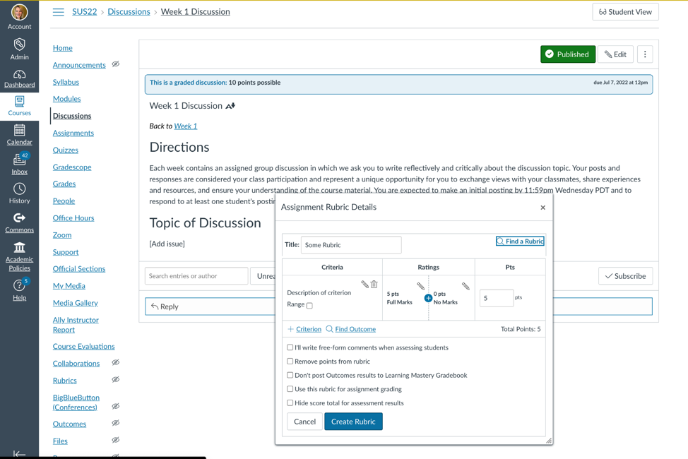 The default rubric where instructors can edit.