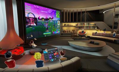 Virtual avatars sitting in Oculus home living room